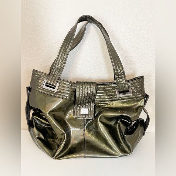 KOOBA Y2K patent leather Natasha Convertible purse army green TOTE BAG - Picture 12 of 16
